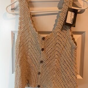 Crochet Button-Front Tank Top in Beige